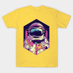 Astronaut Eating Donuts and Pizza in Space Artwork T-Shirt